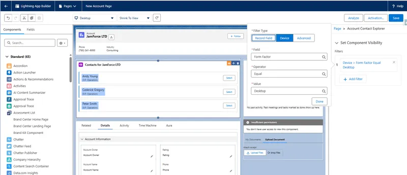 Conditional visibility rules in Salesforce Lightning App Builder