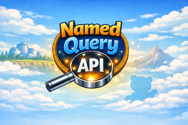 Magnifying glass over the words 'Named Query API' against a cloud landscape