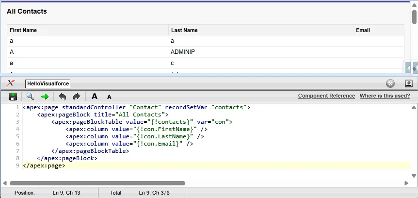 Visualforce Development Mode Screenshot